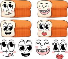 Set of facial expression vintage style cartoon with bread on white background vector