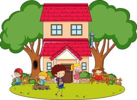 A simple house with kids  in nature background vector