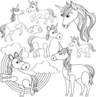 A set of doodle about unicorn on white background vector