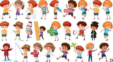 Set of children doing different activities on white background vector