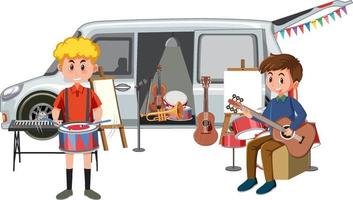 People busking performance on white background vector