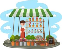 concepto de mercado de pulgas con tienda de plantas vector