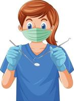 Dentist holding instruments on white background vector