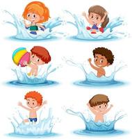 conjunto de diferentes niños en el agua vector