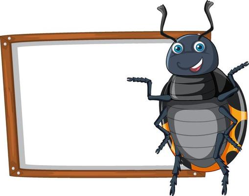 Isolated wooden banner with beetle