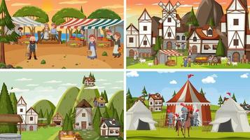 Set of different scene medieval vector