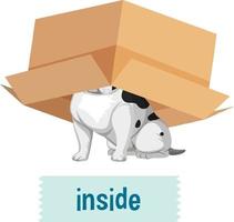 Preposition of place with cartoon dog and a box vector