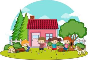 A simple house with kids in nature background vector