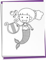 Worksheets template with mermaid outline vector