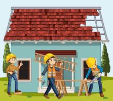 Cartoon scene of building house construction site vector