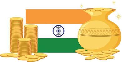 un ícono de la bandera india con un bote de monedas vector