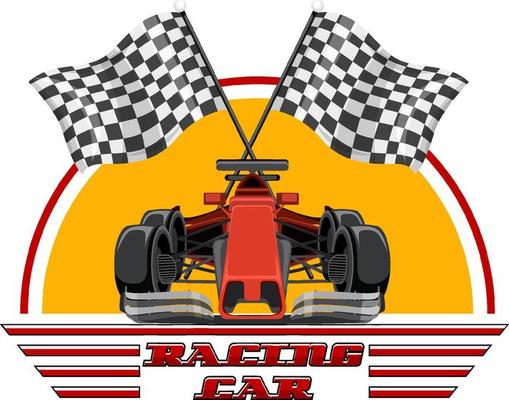 Racing car logo with racing car on white background