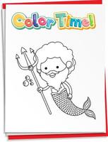Worksheets template with color time text and mermaid outline vector