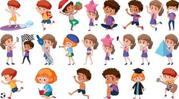 Set of children doing different activities on white background vector