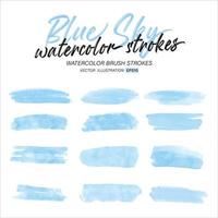 Sky blue watercolor splash and brush stroke clipart collection for decoration vector