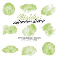 Green matcha watercolor splash and brush stroke clipart collection for decoration. vector