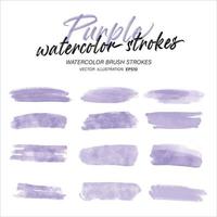 Purple watercolor splash and brush stroke clipart collection for decoration. vector