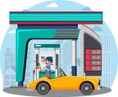 Gas station in cartoon style vector