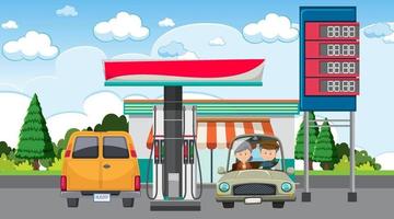 Gas station cartoon scene vector