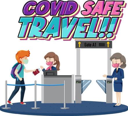 Covid Safe Travel typography design with passenger