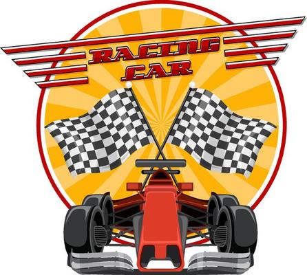 Racing car logo with racing car on white background