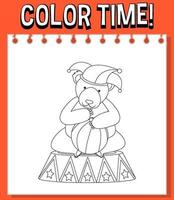 Worksheets template with color time text bear with drum outline vector