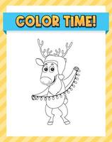 Worksheets template with color time text and reindeer outline vector