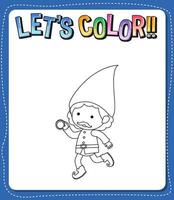 Worksheets template with lets color text and gnome outline vector