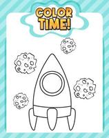 Worksheets template with color time text and rocket outline vector