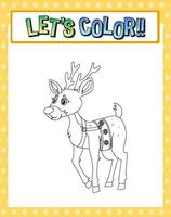 Worksheets template with lets color text and raindeer outline vector