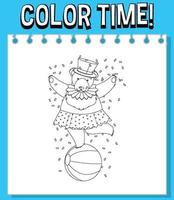 Worksheets template with color time text smart bear outline vector