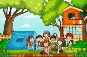 Outdoor park scene with children vector