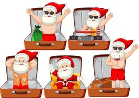 Christmas theme with Santa in a luggage on white background vector