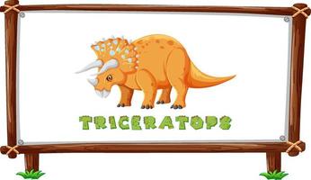 plantilla de marco con dinosaurios y diseño de triceratops de texto dentro vector