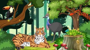 Scene with wild animals in deep forest vector