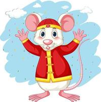 White rat in red chinese costume vector