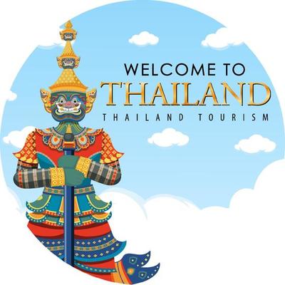 Giant demons Thailand attraction and landscape icon in circle template