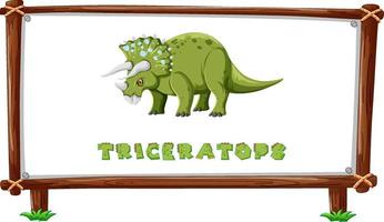 plantilla de marco con dinosaurios y diseño de triceratops de texto dentro vector