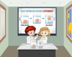 Scientist kids in the room with egg floating science experiment