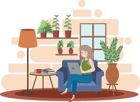 A woman spending time in the living room vector