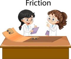 Scientist kids doing friction experiment vector