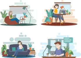 Set of different living room interior in flat style vector