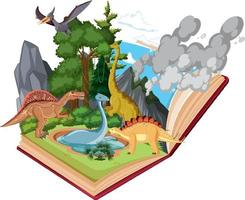 escena con dinosaurios en el bosque vector