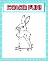 Worksheets template with color fun text and rabbit outline vector