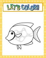 Worksheets template with lets color text and fish outline vector