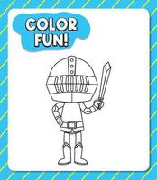 Worksheets template with color fun text and knight outline vector