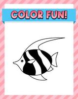 Worksheets template with color fun text and fish outline vector