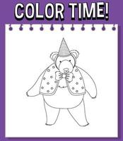 Worksheets template with color time text and bear outline vector