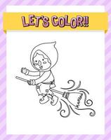Worksheets template with lets color text and witch outline vector