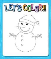 Worksheets template with lets color text and snowman outline vector